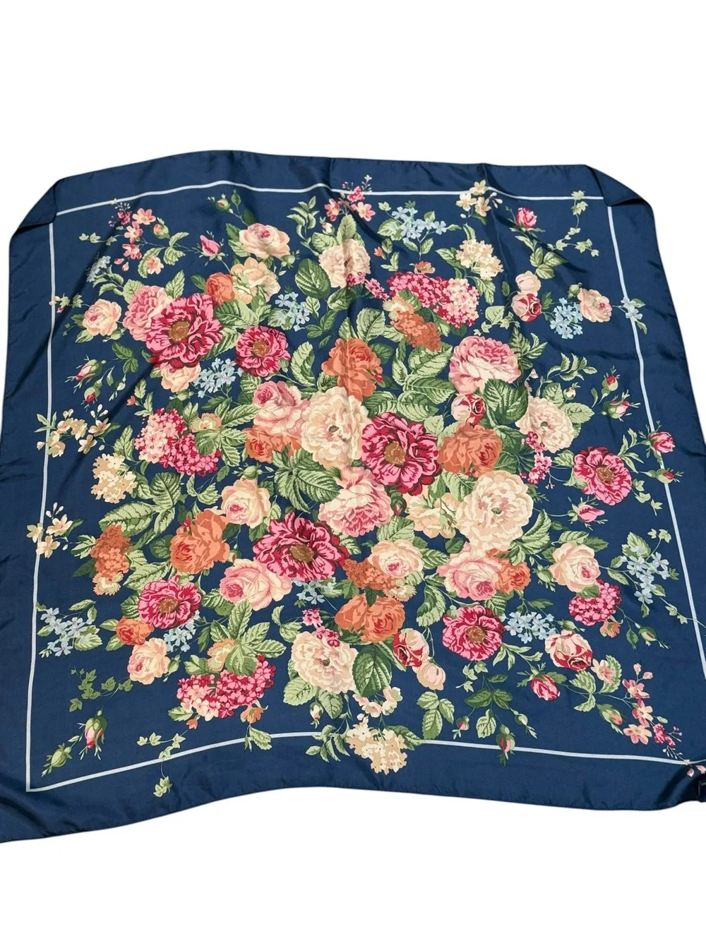 Brooks Brothers 100% Silk Navy Floral Scarf NWOT